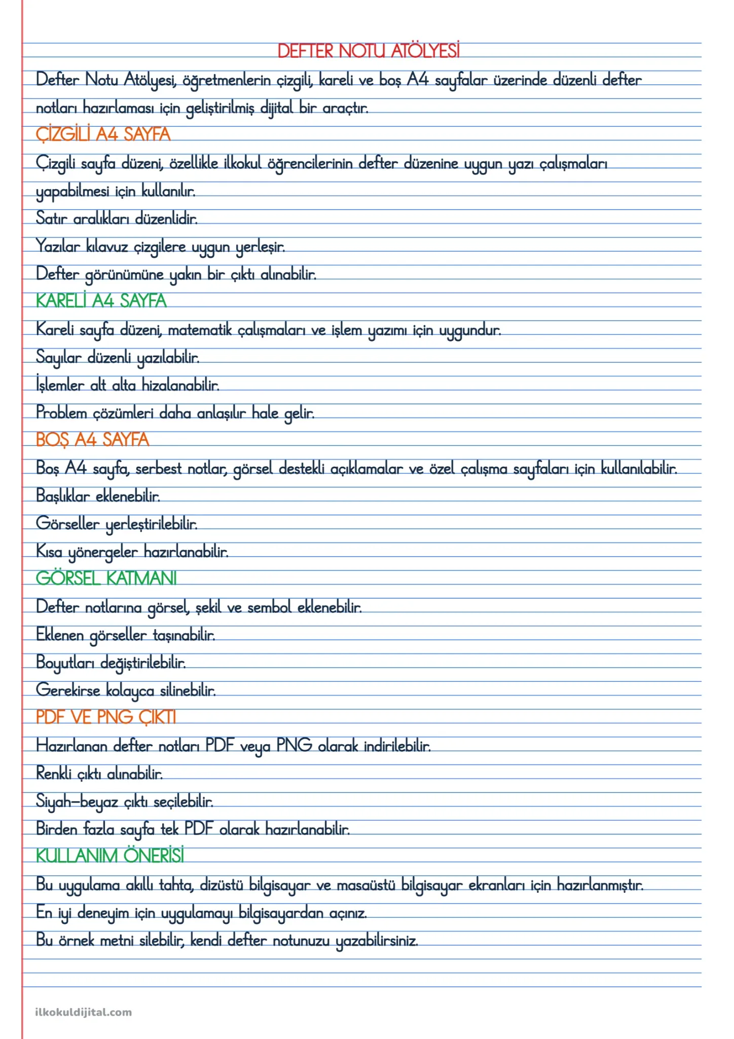 Defter Notu Atölyesi çizgili A4 defter notu çıktısı
