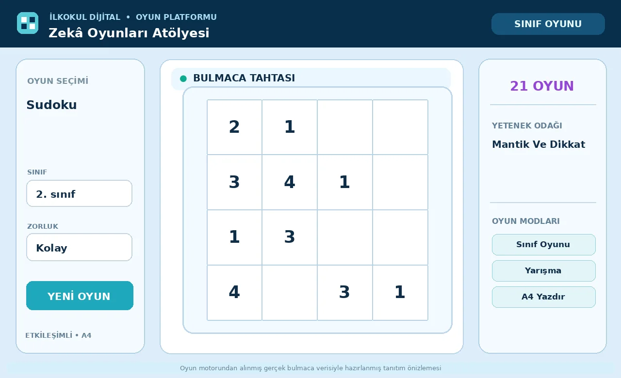 Sudoku: 2. sınıf için gerçek oyun bulmacasından hazırlanmış masaüstü önizleme