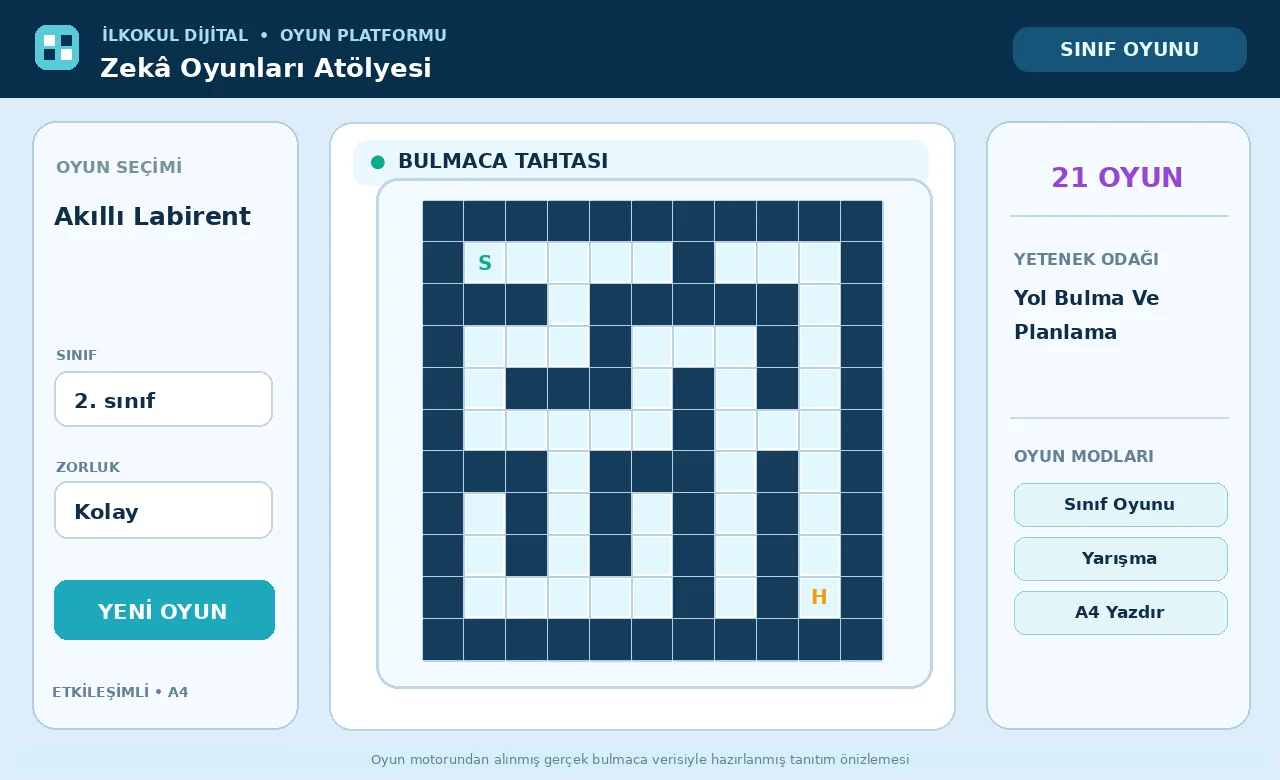 Akıllı Labirent (Maze) oyunu için örnek bulmaca tahtası önizlemesi