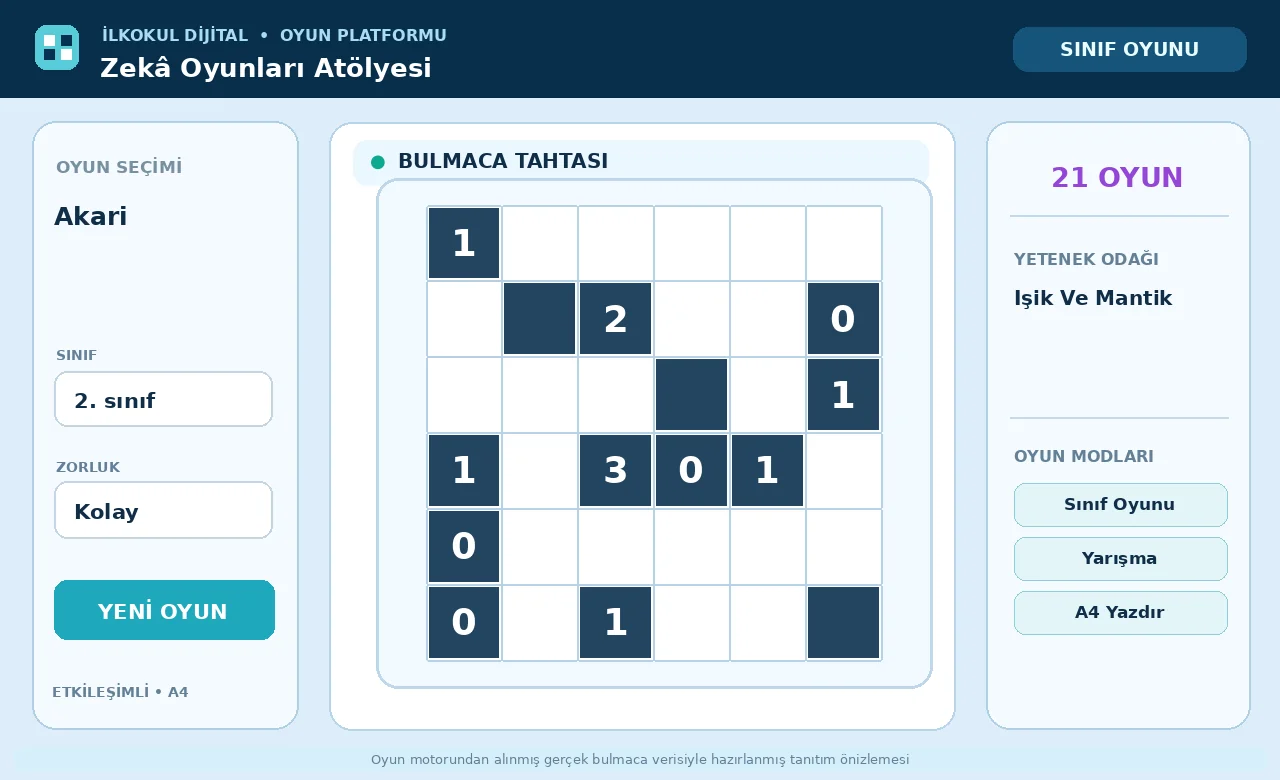 Akari (Light Up) oyunu için örnek bulmaca tahtası önizlemesi