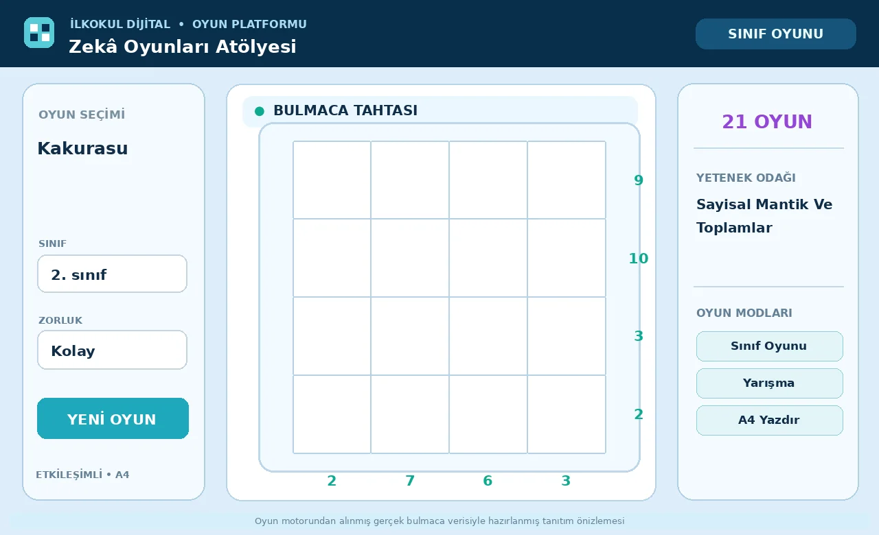 Kakurasu oyunu için örnek bulmaca tahtası önizlemesi