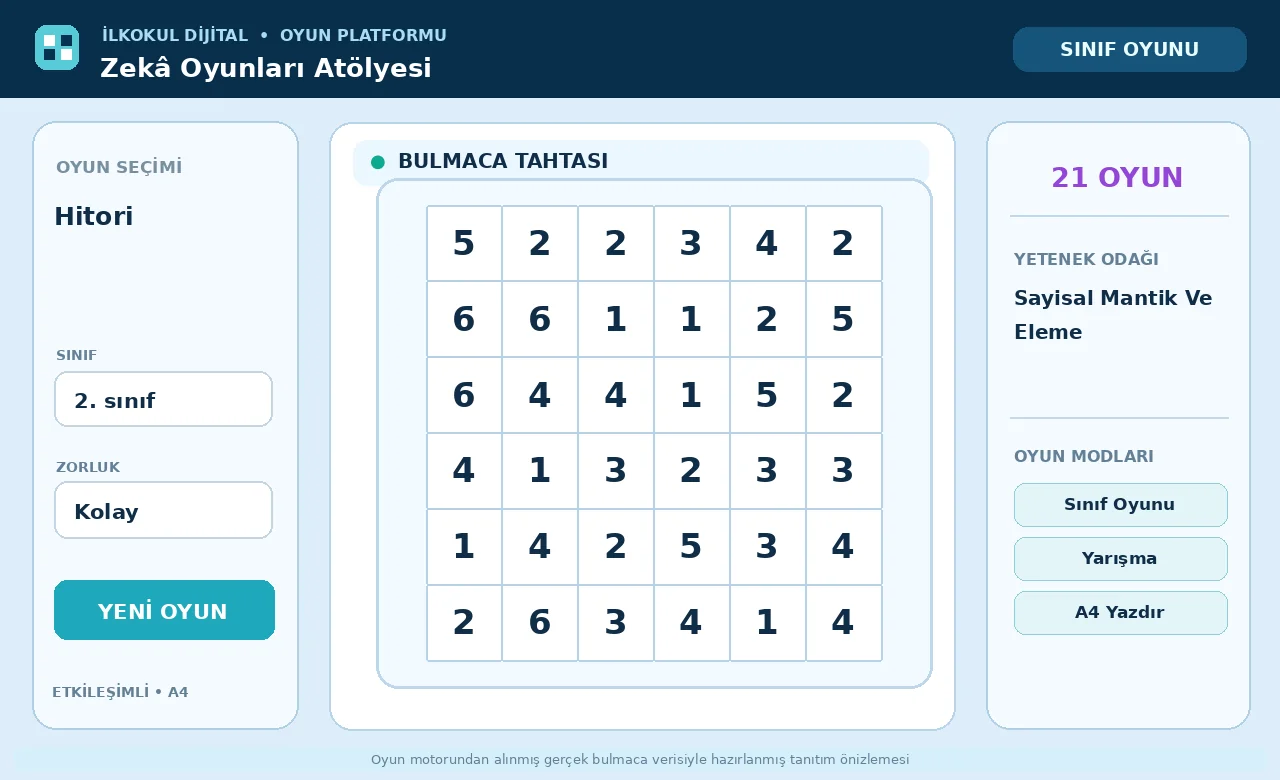 Hitori oyunu için örnek bulmaca tahtası önizlemesi