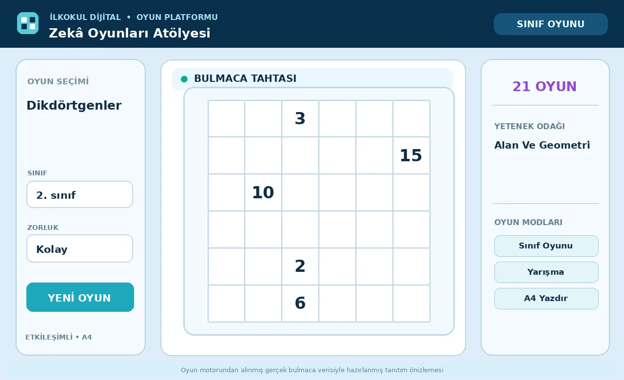 Dikdörtgenler (Shikaku) oyunu için örnek bulmaca tahtası önizlemesi