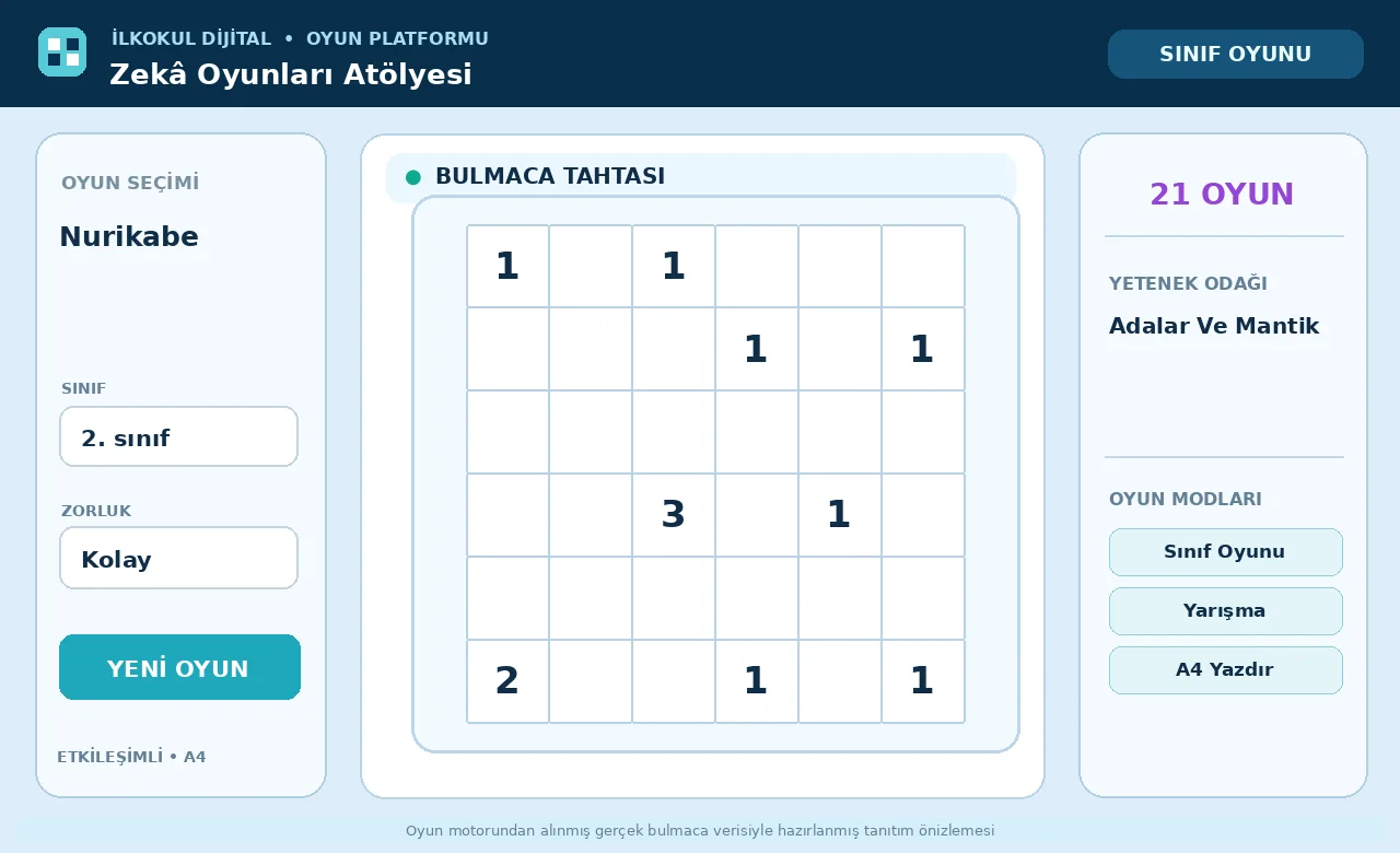 Nurikabe oyunu için örnek bulmaca tahtası önizlemesi