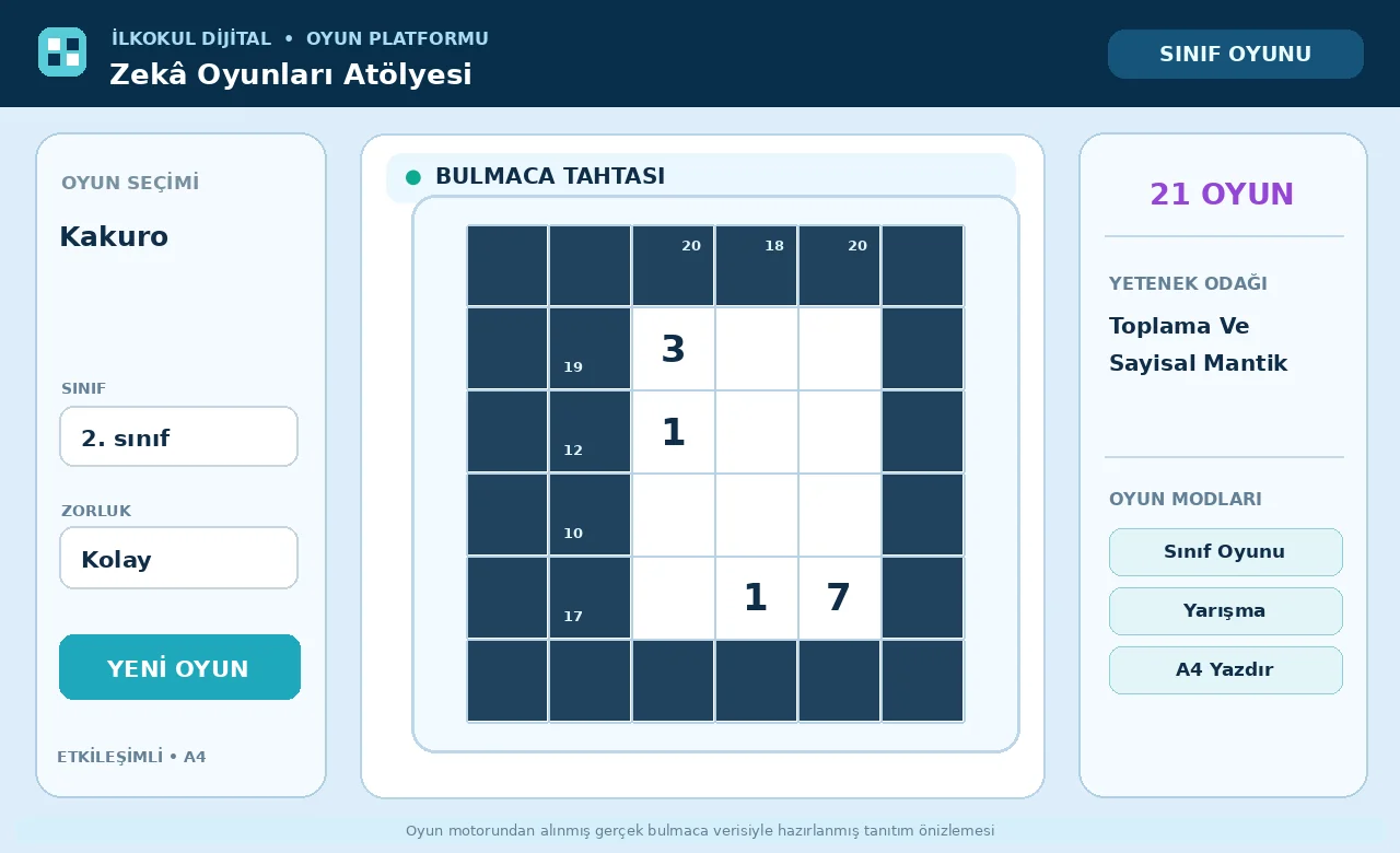 Kakuro (Cross Sums) oyunu için örnek bulmaca tahtası önizlemesi
