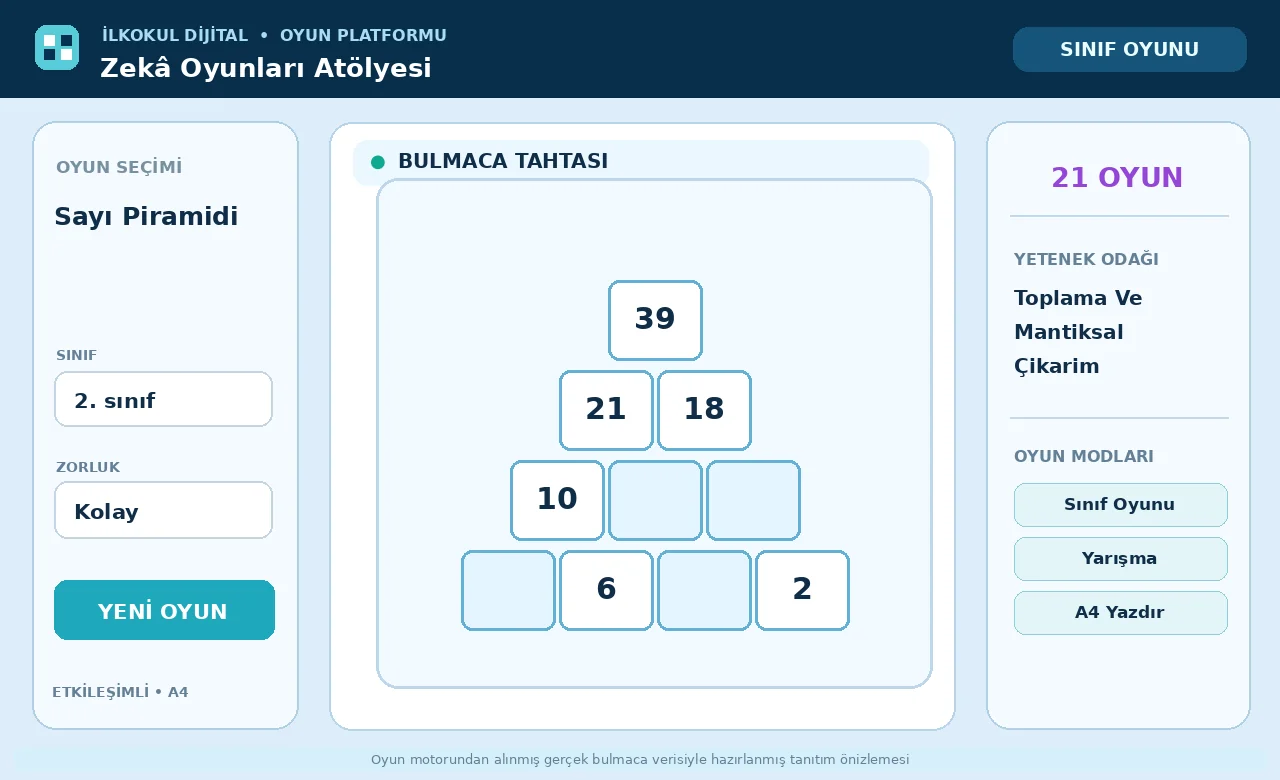 Sayı Piramidi (Number Pyramids) oyunu için örnek bulmaca tahtası önizlemesi
