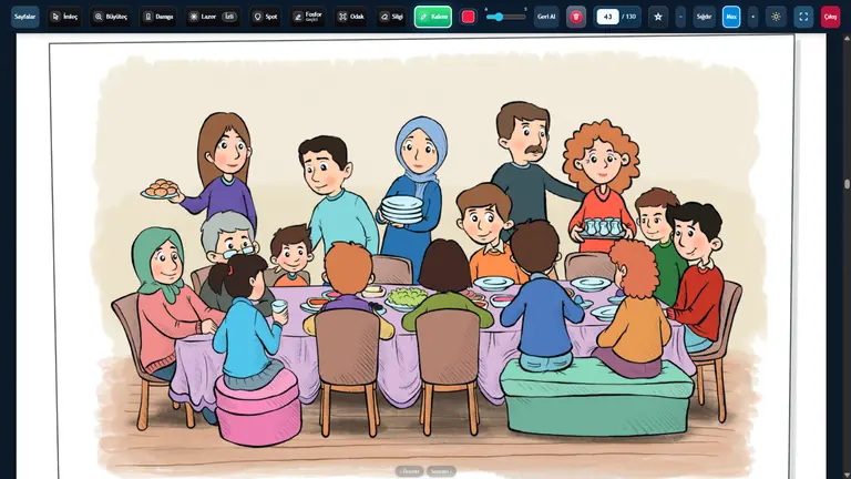 Akıllı Tahta Atölyesi PDF görüntüleyici çalışma alanı ve tam araç paneli