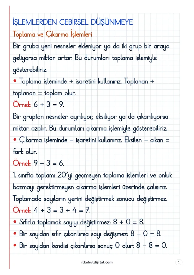 İşlemlerden Cebirsel Düşünmeye Defter Notları ön izlemesi