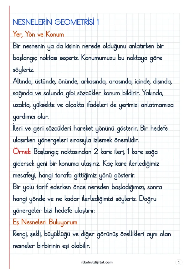 1. Sınıf Matematik: Nesnelerin Geometrisi (1) Defter Notları set ön izlemesi