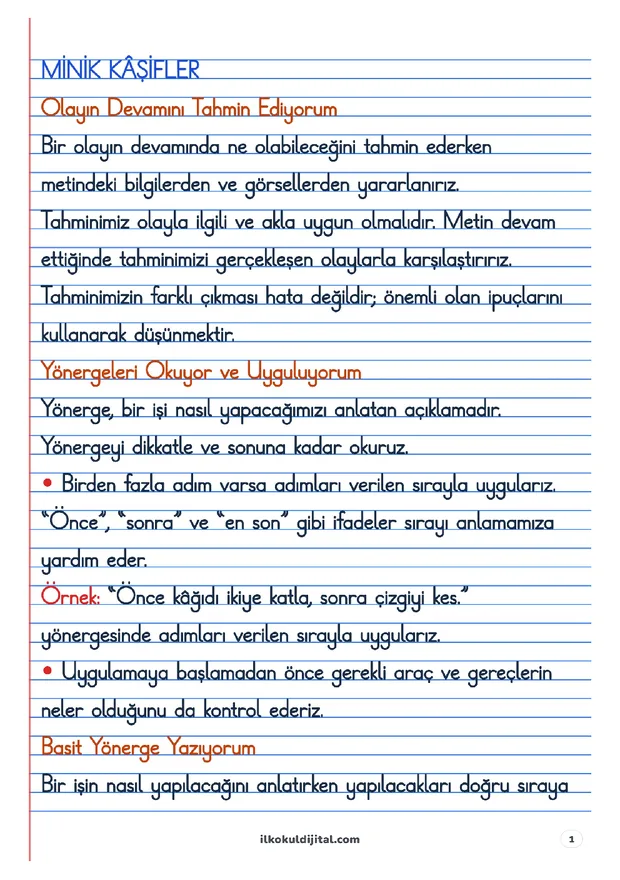 1. Sınıf Türkçe: Minik Kâşifler Defter Notları ön izlemesi