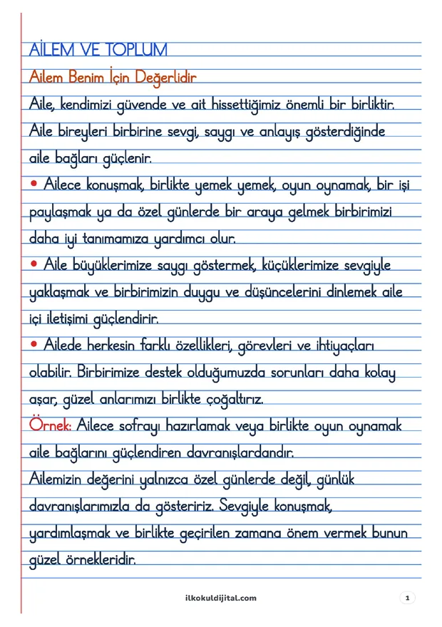 2. Sınıf Hayat Bilgisi 15. Hafta: Ailem ve Toplum Defter Notları ön izlemesi