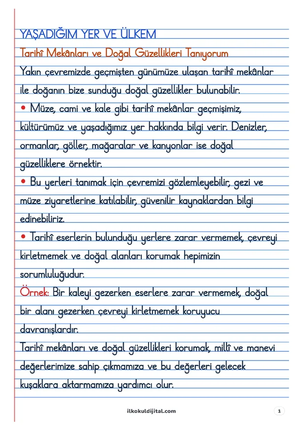 2. Sınıf Hayat Bilgisi 21. Hafta: Yaşadığım Yer ve Ülkem Defter Notları ön izlemesi