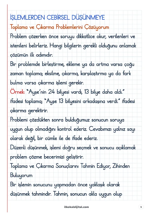 2. Sınıf Matematik 15. Hafta: İşlemlerden Cebirsel Düşünmeye Defter Notları ön izlemesi