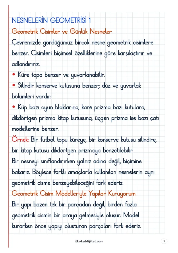 2. Sınıf Matematik 3. Hafta: Nesnelerin Geometrisi (1) Defter Notları ön izlemesi