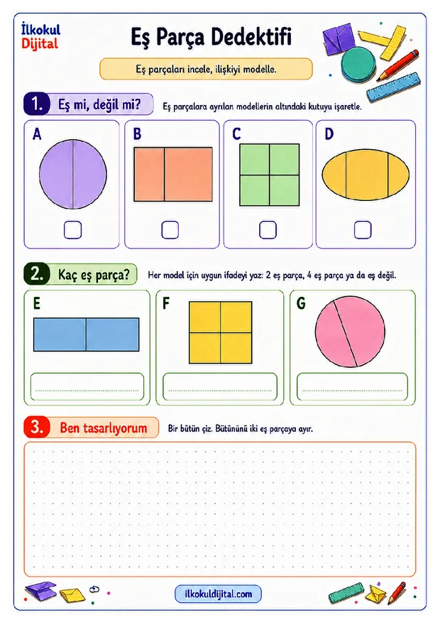 2. Sınıf Matematik 27. Hafta: Bütün, Yarım ve Çeyrek İlişkisi ön izlemesi