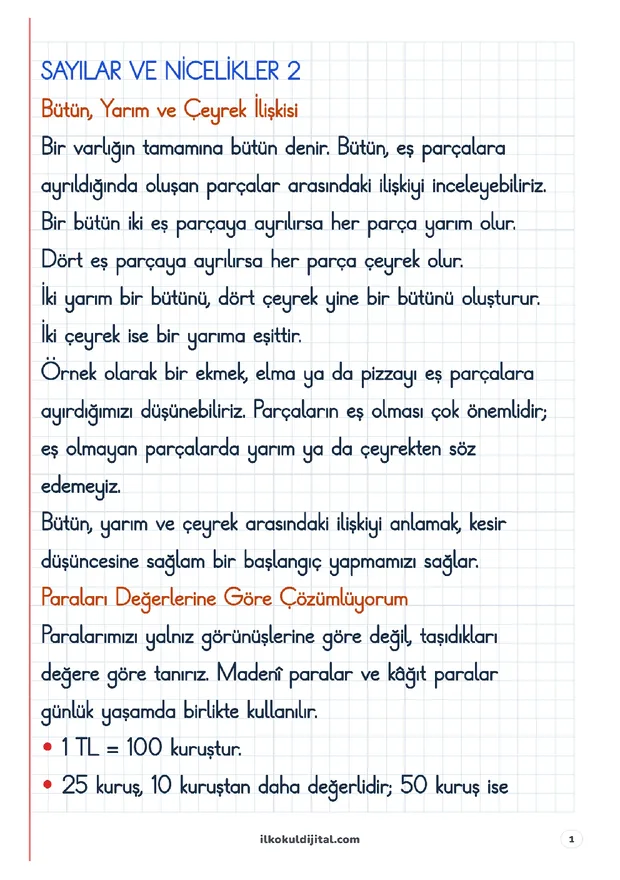 2. Sınıf Matematik 27. Hafta: Sayılar ve Nicelikler (2) Defter Notları ön izlemesi