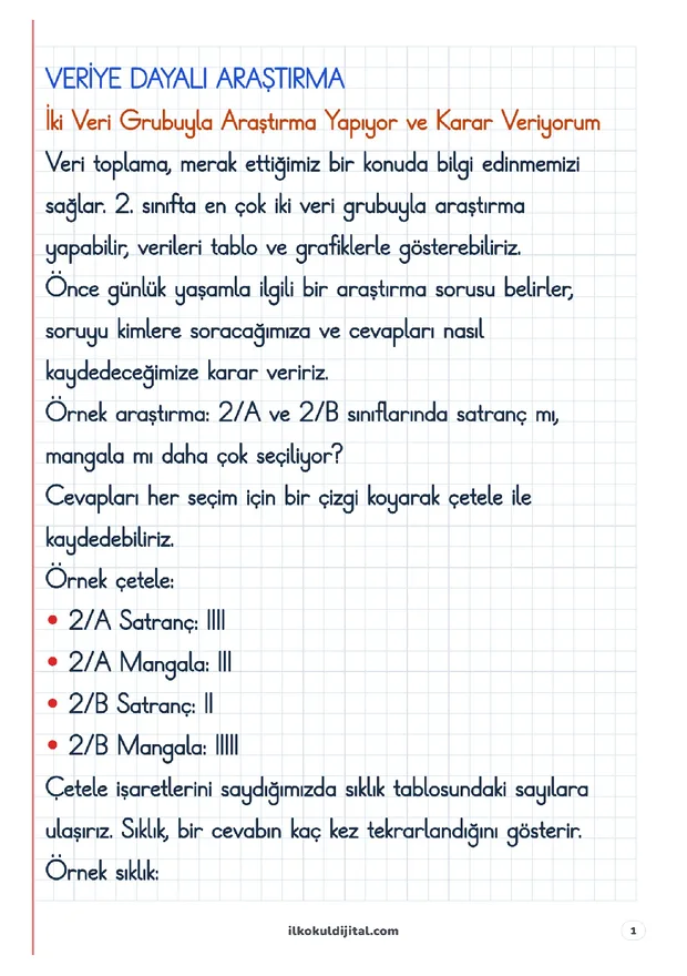 2. Sınıf Matematik 36. Hafta: Veriye Dayalı Araştırma Defter Notları ön izlemesi