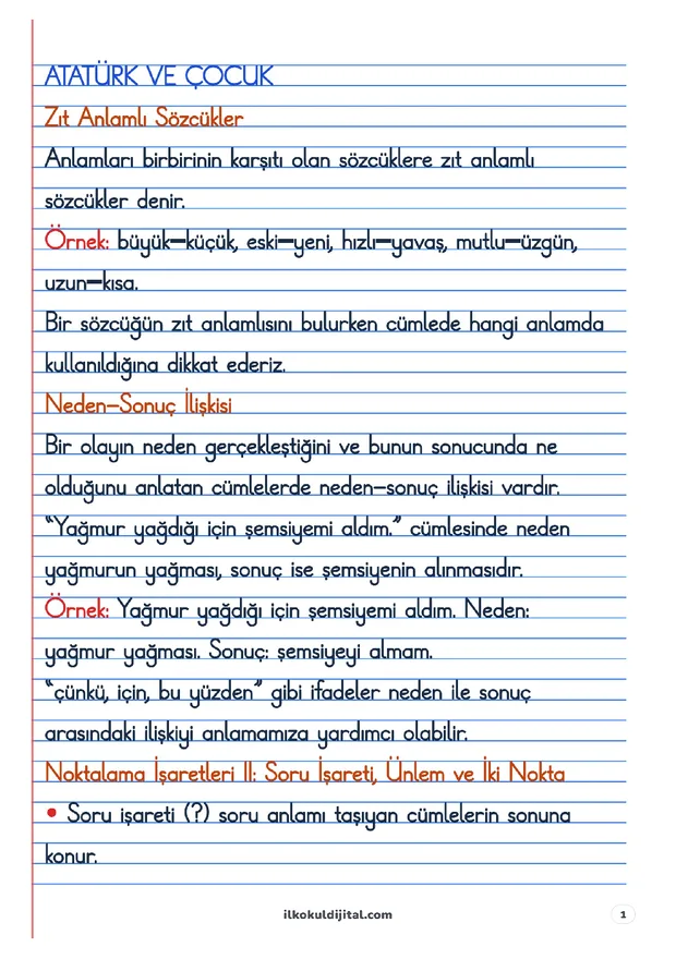 2. Sınıf Türkçe 5. Hafta: Atatürk ve Çocuk Defter Notları ön izlemesi