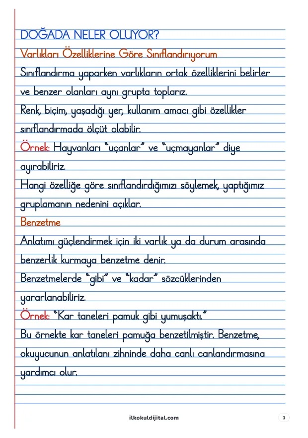 2. Sınıf Türkçe 11. Hafta: Doğada Neler Oluyor? Defter Notları ön izlemesi