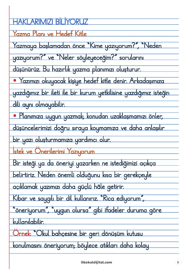 2. Sınıf Türkçe 31. Hafta: Haklarımızı Biliyoruz Defter Notları ön izlemesi