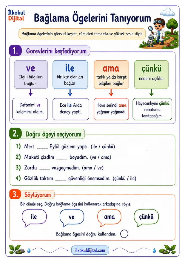 Bağlama Ögelerini (ile, ve, Ama, Çünkü) Doğru Kullanma ön izlemesi