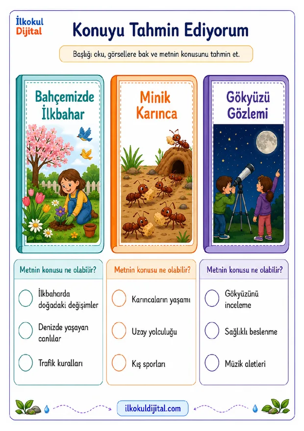 2. Sınıf Türkçe: Başlık ve Görsellerden Metnin Konusunu Tahmin Etme set ön izlemesi