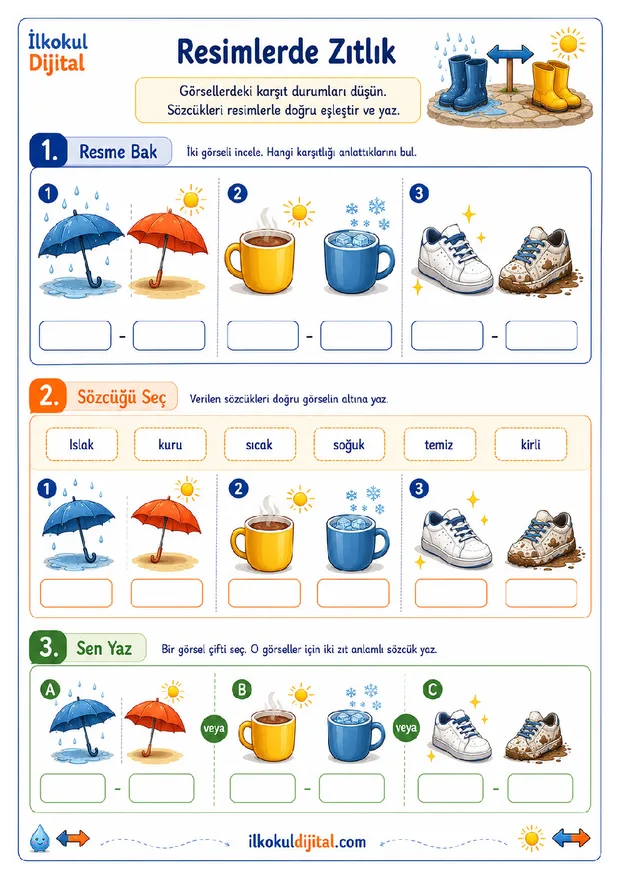 2. Sınıf Türkçe: Zıt Anlamlı Sözcükleri Bulma set ön izlemesi