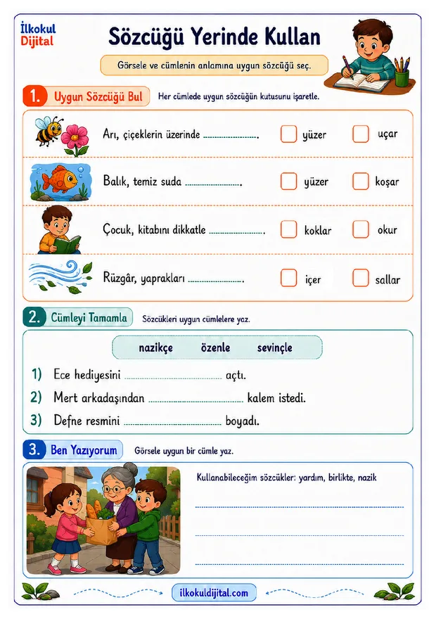2. Sınıf Türkçe: Sözcükleri Yazıda Yerinde Kullanma ön izlemesi