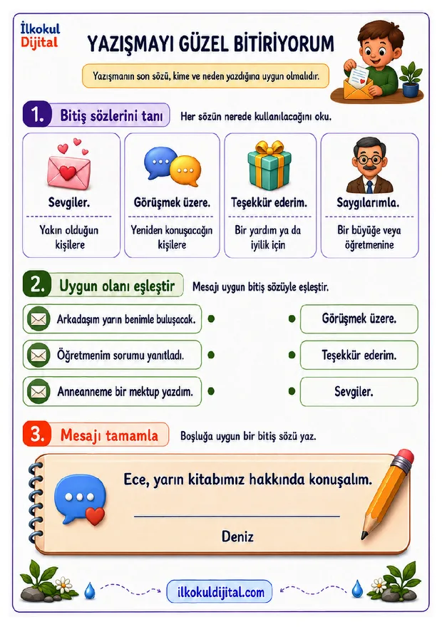 2. Sınıf Türkçe: Yazışmayı Uygun İfadelerle Sonlandırma set ön izlemesi