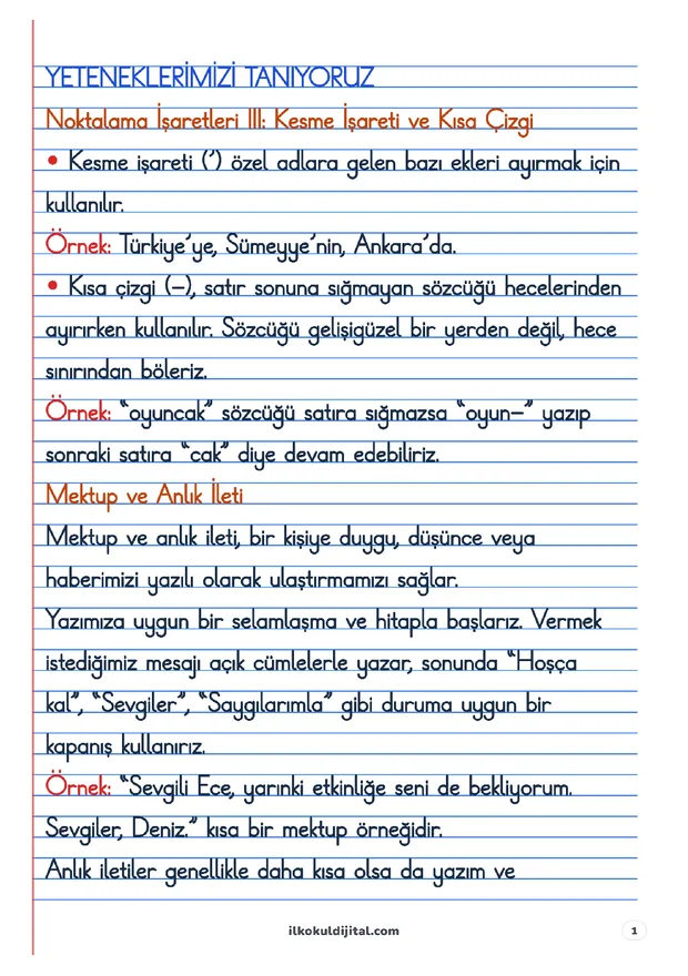 2. Sınıf Türkçe 21. Hafta: Yeteneklerimizi Tanıyoruz Defter Notları ön izlemesi