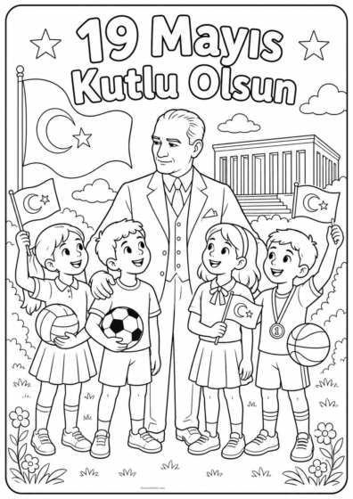 19 Mayıs Atatürk'ü Anma, Gençlik ve Spor Bayramı Boyama Sayfası 5