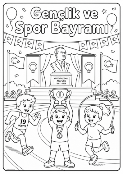 19 Mayıs Atatürk'ü Anma, Gençlik ve Spor Bayramı Boyama Sayfası 6