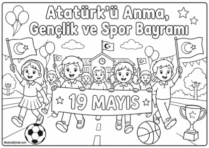 19 Mayıs Atatürk'ü Anma, Gençlik ve Spor Bayramı Boyama Sayfası 10