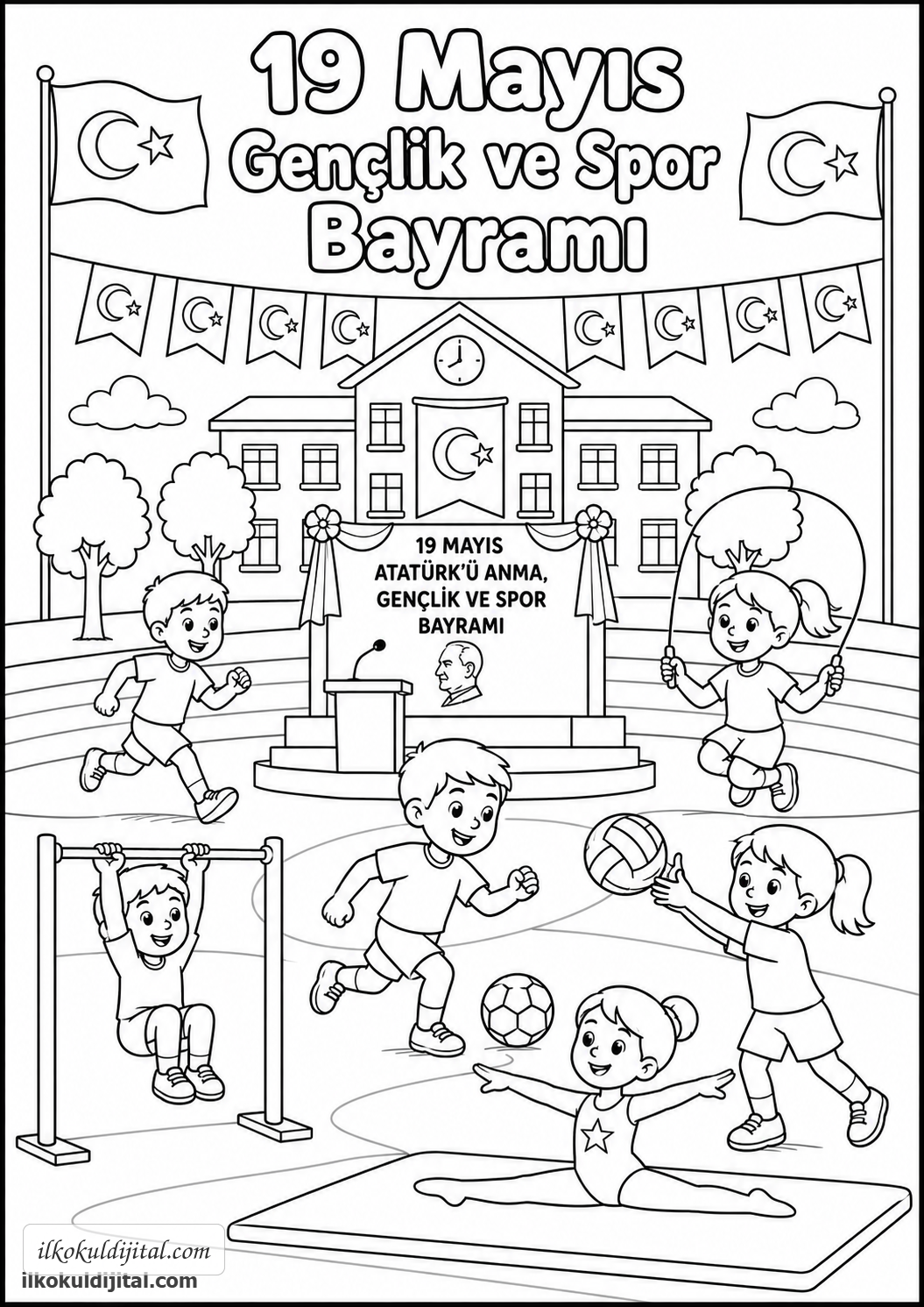 19 Mayıs Atatürk'ü Anma, Gençlik ve Spor Bayramı Boyama Sayfası 2