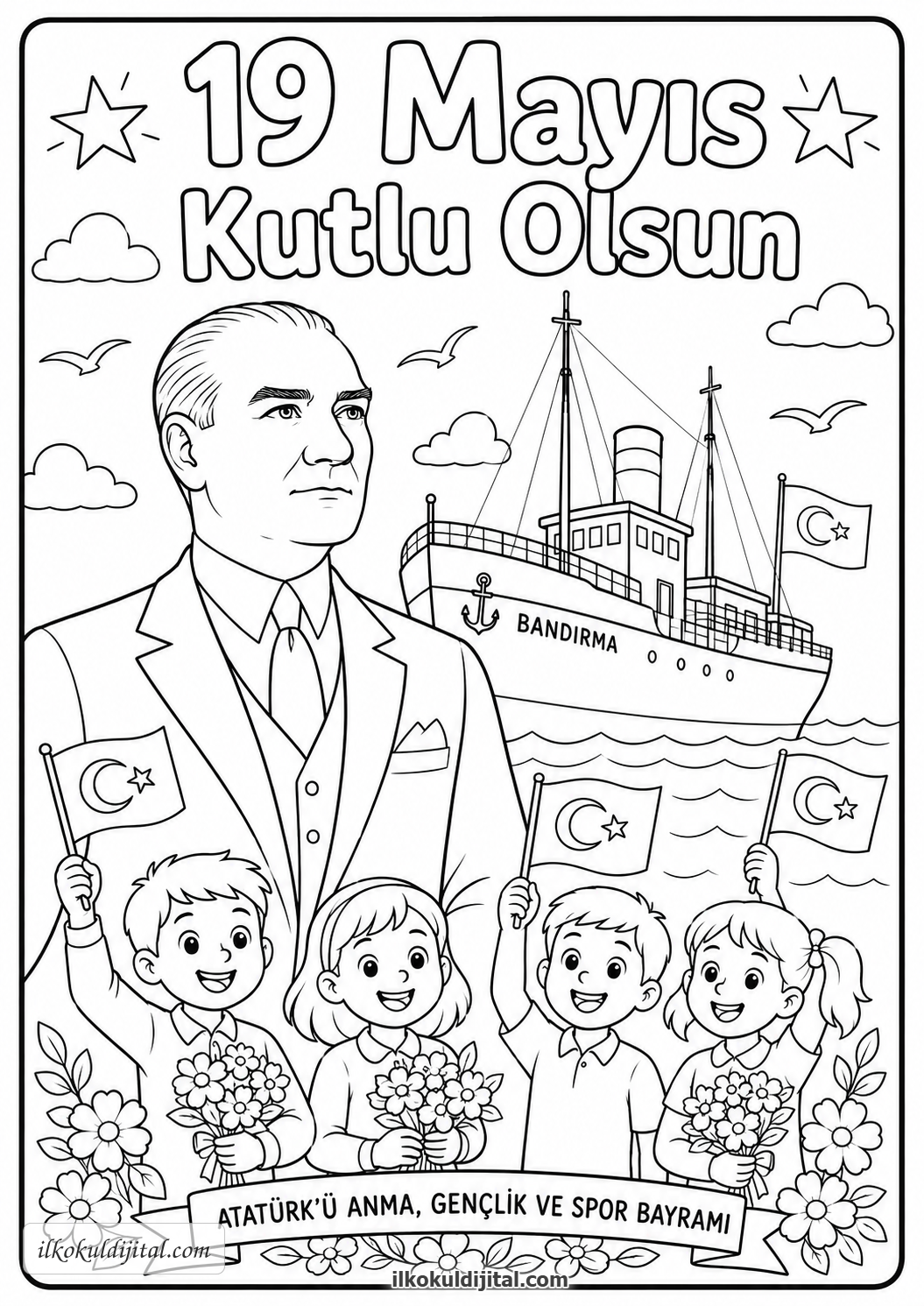 19 Mayıs Atatürk'ü Anma, Gençlik ve Spor Bayramı Boyama Sayfası 3