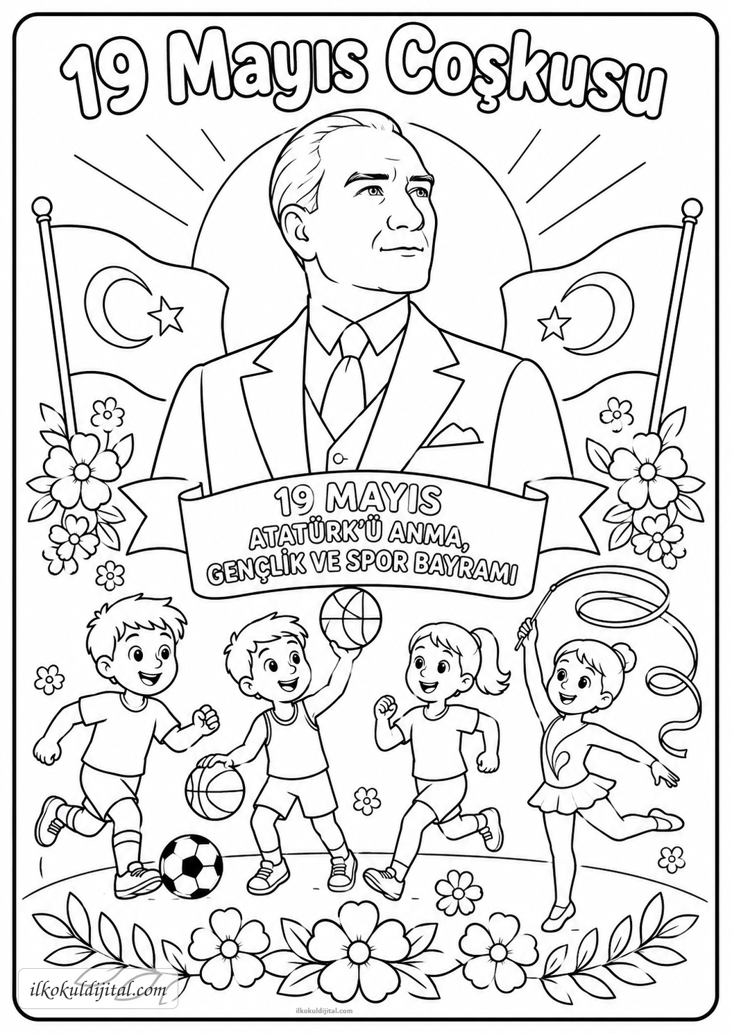 19 Mayıs Atatürk'ü Anma, Gençlik ve Spor Bayramı Boyama Sayfası 4