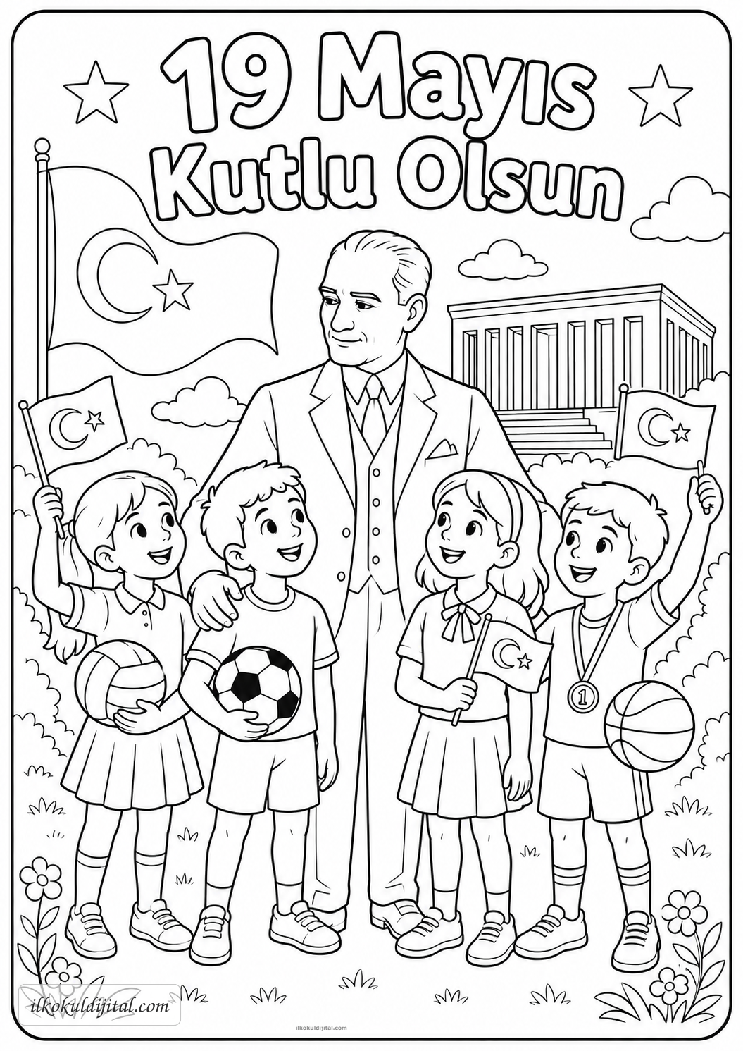19 Mayıs Atatürk'ü Anma, Gençlik ve Spor Bayramı Boyama Sayfası 5