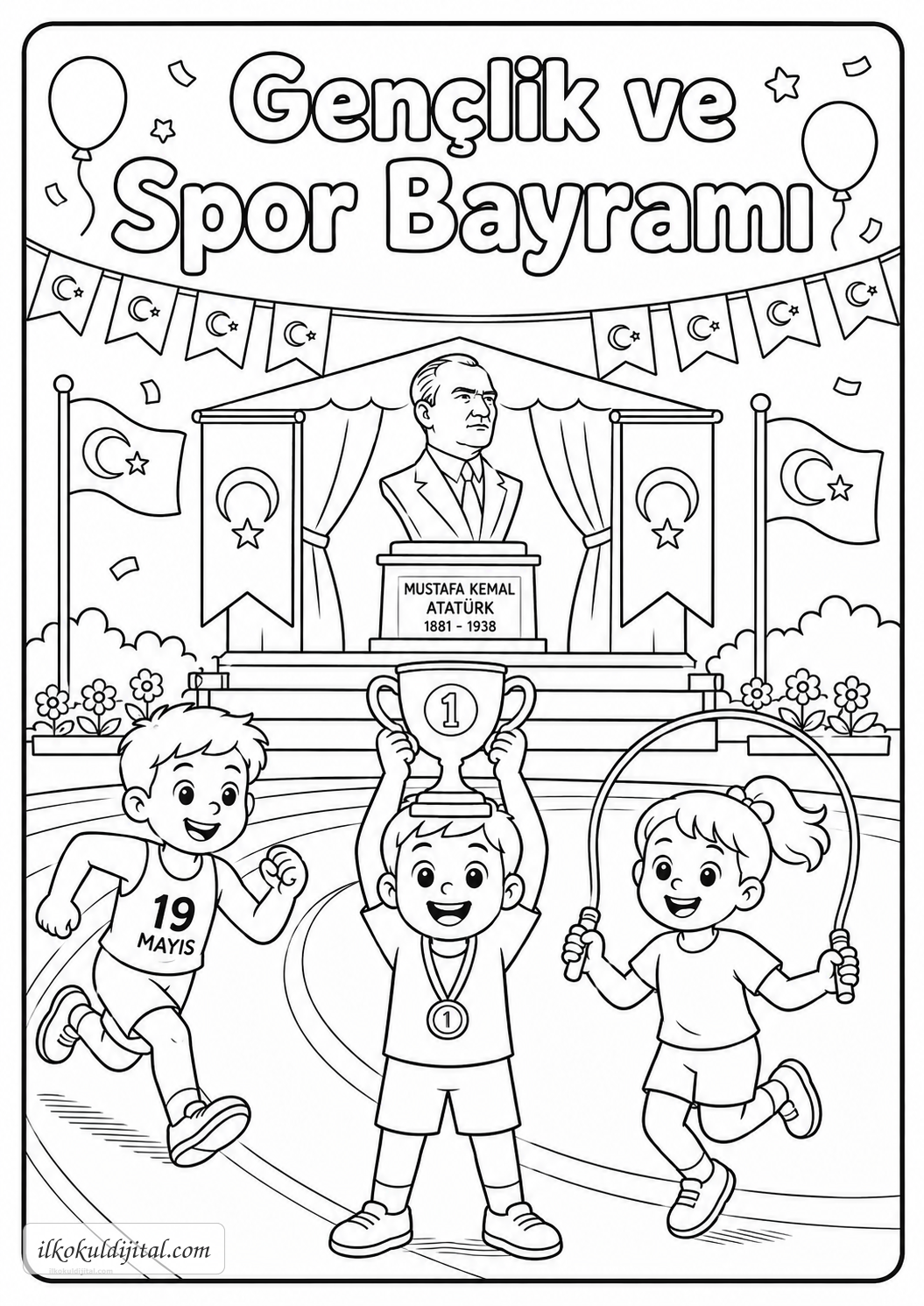19 Mayıs Atatürk'ü Anma, Gençlik ve Spor Bayramı Boyama Sayfası 6