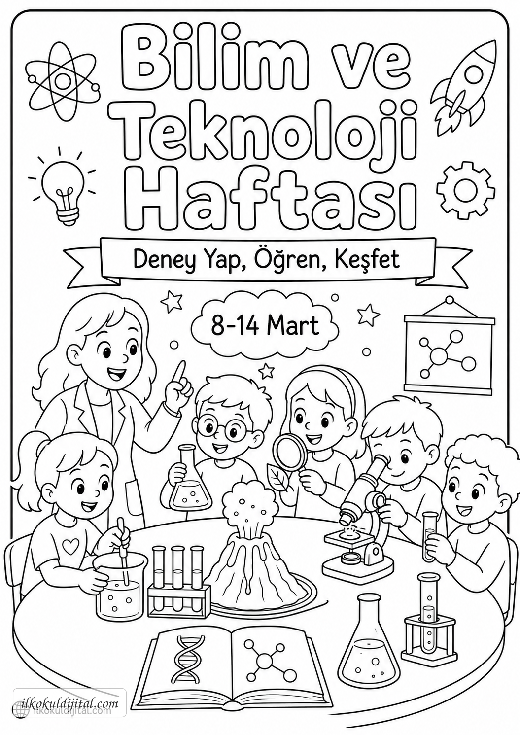 Bilim ve Teknoloji Haftası Boyama Sayfası 1