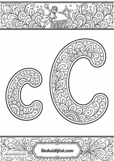 C Harfi Mandala Boyama Sayfası