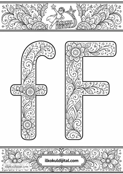 F Harfi Mandala Boyama Sayfası