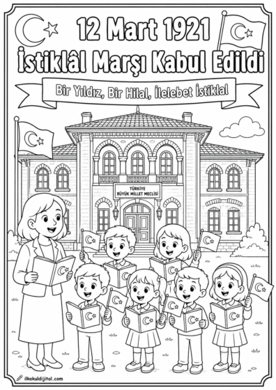 İstiklal Marşı'nın Kabulü Boyama Sayfası 4