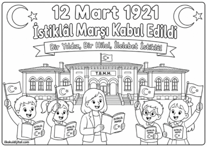 İstiklal Marşı'nın Kabulü Boyama Sayfası 9