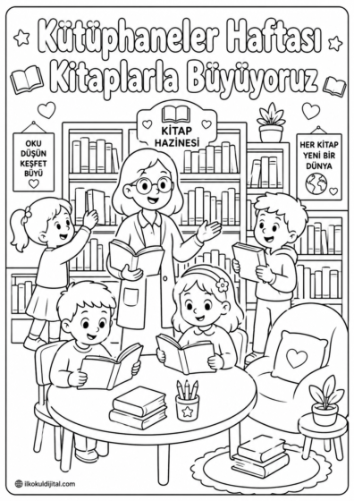 Kütüphaneler Haftası Boyama Sayfası 1