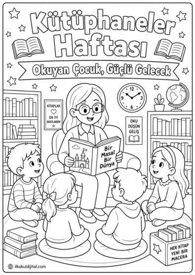Kütüphaneler Haftası Boyama Sayfası 3