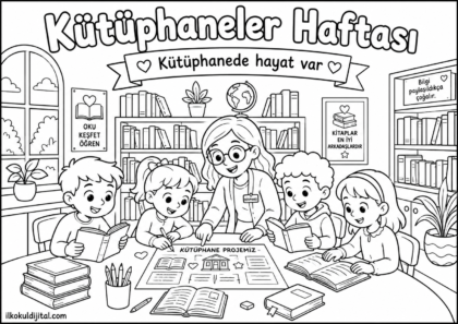 Kütüphaneler Haftası Boyama Sayfası 10