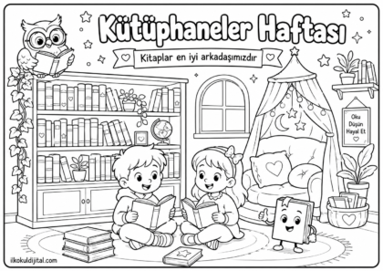 Kütüphaneler Haftası Boyama Sayfası 11