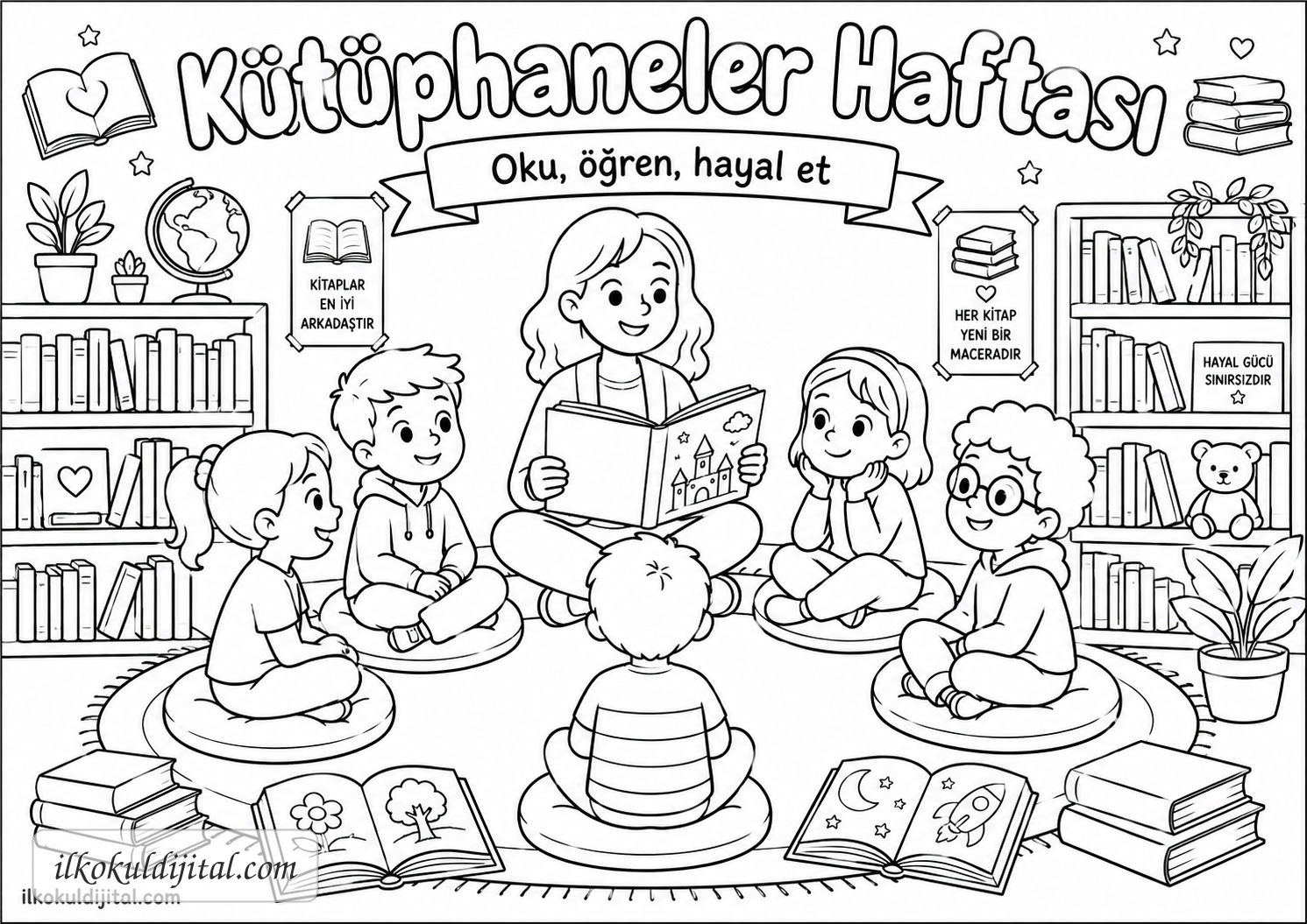 Kütüphaneler Haftası Boyama Sayfası 7