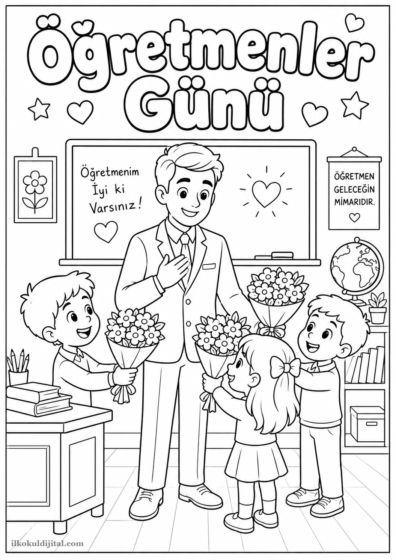 Öğretmenler Günü Boyama Sayfası 4