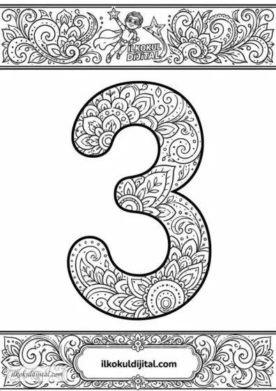 3 Rakami Mandala Boyama Sayfası